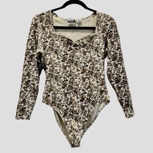 Vintage Y2K Simply Basic Floral Long Sleeve Bodysuit Size Large